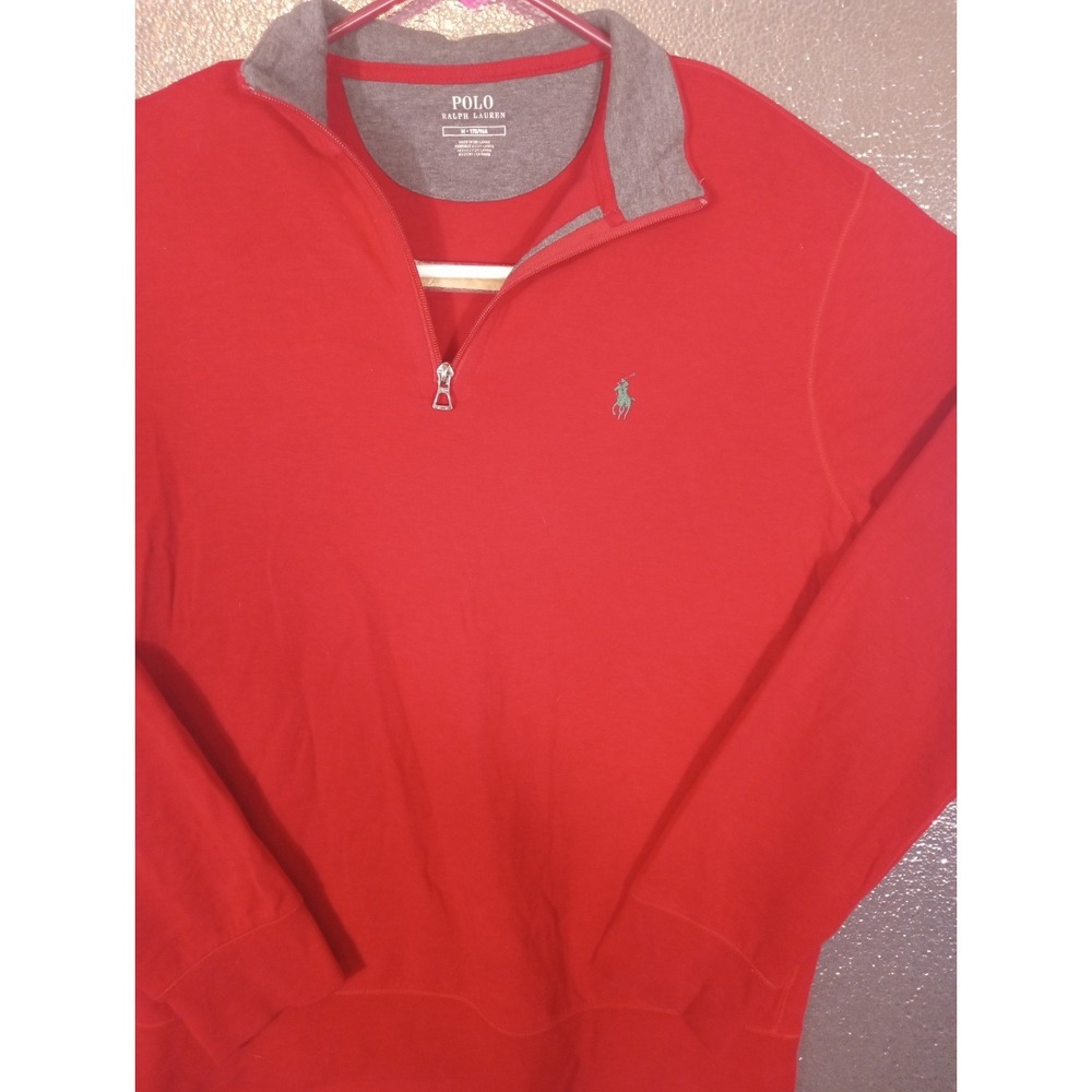 Polo Ralph Lauren Sweater Mens Medium Red 1/4 Zip Mock Neck Cotton Pony Logo - Picture 2 of 8